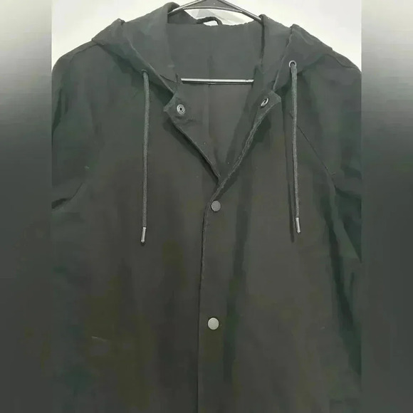 Zara Men Cotton Black Button Up Drawstring Hoodie jacket Size M With pockets - Picture 2 of 4